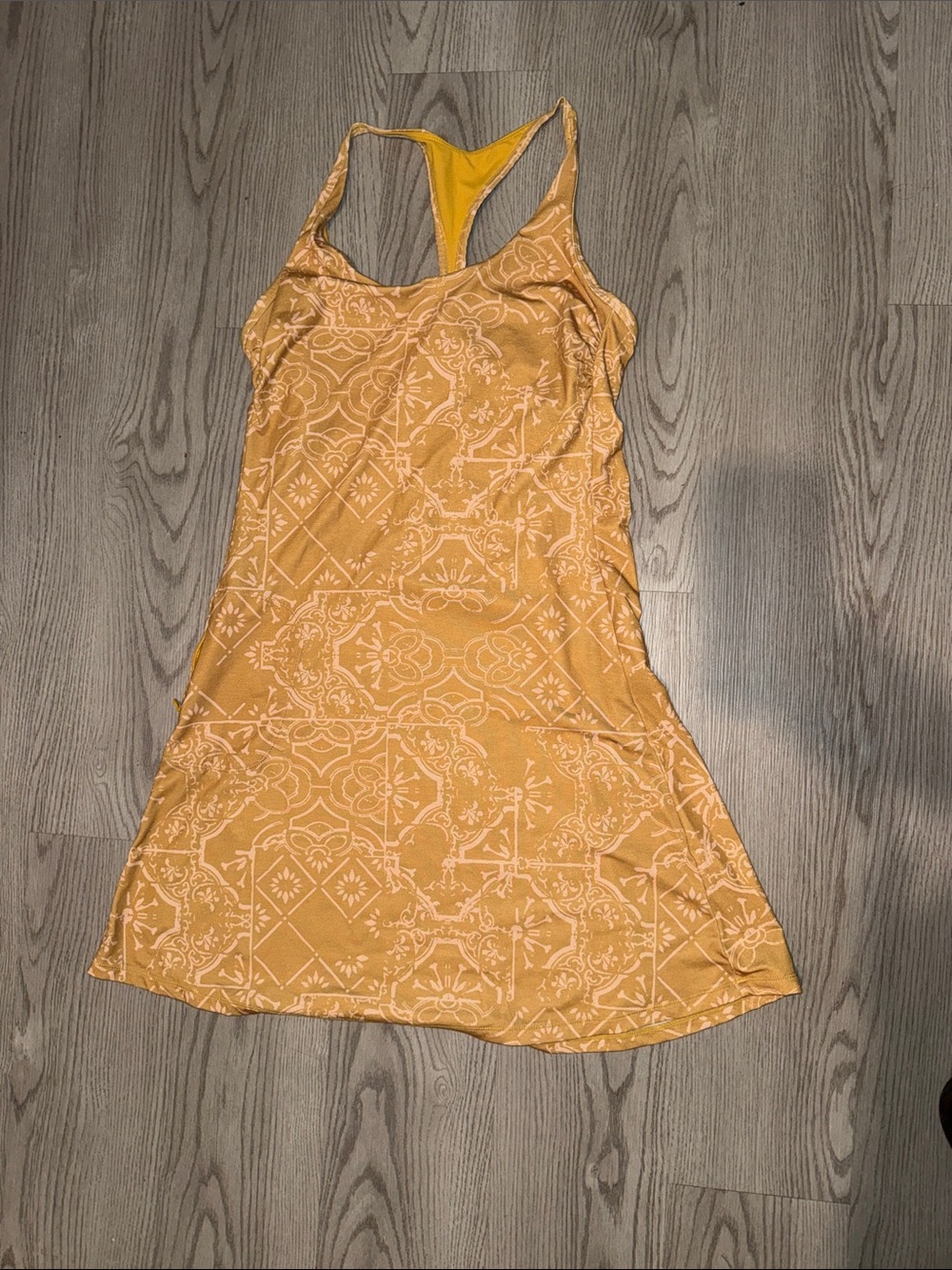 Prana Mustard Yellow Patterned Racerback Mini Dress